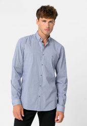 Wzorzysta koszula, Slim Fit, K-OPULUS. Niebieskie koszule męskie Volcano, l, bez wzorów, z bawełny, eleganckie, bez kołnierzyka, bez ramiączek. Za 139.99 zł.