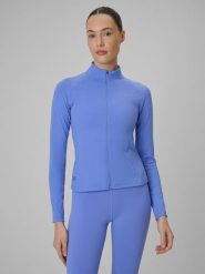 4F Bluza treningowa slim bez kaptura damska - niebieska L. Niebieskie bluzy damskie 4F, l, bez wzorów, sportowe, bez ramiączek, bez kaptura. Za 179.99 zł.