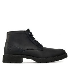 Trzewiki Timberland. Czarne botki męskie Timberland, bez wzorów, bez obcasa, bez zapięcia. Za 549.99 zł.
