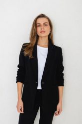 MARYNARKA NANCY CZARNA XS - Flawless. Czarne marynarki i żakiety damskie Flawless, bez wzorów, biznesowe, bez kołnierzyka, bez ramiączek. Za 600.00 zł.