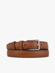 Rudy pasek ze skóry licowej. Brązowe paski męskie Brawo sp. z o.o., z denimu, casualowe. Za 129.99 zł.