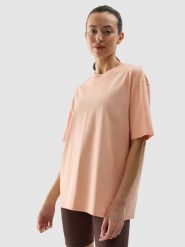4F T-shirt oversize gładki damski - koralowy XS. Czerwone t-shirty damskie 4F, xs, bez wzorów, z bawełny, klasyczne, bez kołnierzyka, bez ramiączek. W wyprzedaży za 29.99 zł.