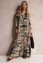 Czarno-Beżowa Sukienka Oversize w Kwiaty Iophne. Czarne sukienki damskie Renee, na lato, l, bez wzorów, bez kołnierzyka, bez ramiączek, maxi, oversize. Za 74.99 zł.