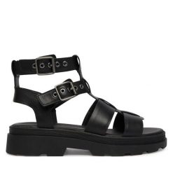 Sandały Clarks. Czarne sandały damskie Clarks, bez wzorów, bez obcasa, na płaskiej podeszwie, bez zapięcia. Za 389.99 zł.