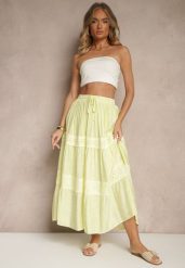 Żółta Rozkloszowana Spódnica z Wiskozą Zdobiona Koronką Bannela. Żółte spódnice damskie Renee, na co dzień, m, z aplikacjami, z koronki, eleganckie, maxi, dopasowane. Za 89.99 zł.