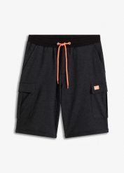 Bermudy bojówki dresowe. Czarne spodnie sportowe męskie bonprix, m, bez wzorów, z dresówki. Za 84.99 zł.