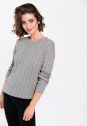 Bawełniany sweter S-LANA. Szare swetry nierozpinane damskie Volcano, m, bez wzorów, z bawełny, bez kołnierzyka, bez ramiączek. Za 129.99 zł.