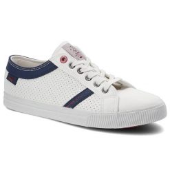 Białe Trampki Cross Jeans Męskie Stylowe Obuwie. Białe trampki męskie Cross Jeans, z aplikacjami, z jeansu, eleganckie, bez zapięcia. Za 109.00 zł.