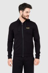 EA7 Czarna bluza z kapturem i złotym logo. Czarne bluzy męskie EA7 Emporio Armani, m, bez wzorów, z kapturem. W wyprzedaży za 303.99 zł.