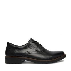 Półbuty Rieker. Czarne buty wizytowe męskie Rieker, bez wzorów, bez obcasa, bez zapięcia. Za 399.99 zł.