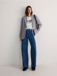 Jeansy wide leg ze sznurkami - niebieski. Niebieskie jeansy damskie Reserved, bez wzorów, z bawełny, z podwyższonym stanem. W wyprzedaży za 119.99 zł.