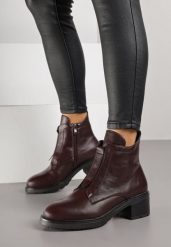 Bordowe Skórzane Botki na Obcasie z Przeszyciami Tevilsa. Czerwone botki damskie Born2be, bez wzorów, z jeansu, biznesowe, bez obcasa, na obcasie, bez zapięcia. Za 209.99 zł.