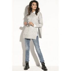 Sweter z rozcięciem fb587. Szare swetry nierozpinane damskie Fobya, bez wzorów, bez kołnierzyka, bez ramiączek. Za 119.00 zł.