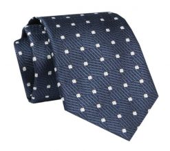 Męski Krawat - ALTIES - Klasyczny - Granat w Białe Grochy. Niebieskie krawaty i muchy Alties, bez wzorów, z tkaniny, eleganckie. Za 49.00 zł.