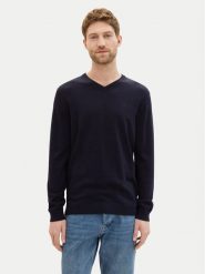 Tom Tailor Sweter 1038427 Granatowy Regular Fit. Niebieskie swetry męskie Tom Tailor, m, bez wzorów, z bawełny, bez kołnierzyka, bez ramiączek. Za 169.99 zł.