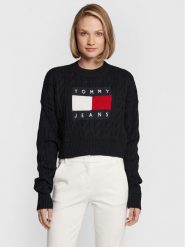 Tommy Jeans Sweter Center Flag DW0DW14261 Czarny Boxy Fit. Czarne swetry nierozpinane damskie Tommy Jeans, xl, bez wzorów, z jeansu, bez kołnierzyka, bez ramiączek. W wyprzedaży za 189.99 zł.