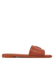 Tommy Hilfiger Klapki Th Logo Hardware Leather Mule FW0FW08806 Brązowy. Brązowe klapki damskie Tommy Hilfiger, bez wzorów, ze skóry, bez obcasa, bez zapięcia. Za 259.99 zł.