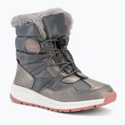 Śniegowce juniorskie KangaROOS K-PE Ski RTX dusty. Szare buty zimowe męskie KangaRoos, na zimę, bez wzorów, bez obcasa, bez zapięcia. Za 229.99 zł.