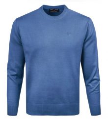 Wełniany Sweter, Okrągły Dekolt (U-Neck) - Pako Jeans - Niebieski. Niebieskie swetry męskie Pako Jeans, l, bez wzorów, z jeansu, biznesowe, bez kołnierzyka, bez ramiączek. Za 169.00 zł.