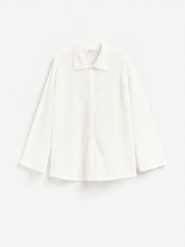 Ażurowa koszula - złamana biel. Koszule damskie Reserved, l, w ażurowe wzory, z bawełny, bez kołnierzyka, bez ramiączek. Za 119.99 zł.