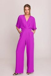 Elegancki kombinezon damski z kopertowym dekoltem fioletowy. Fioletowe sukienki damskie Stylove, na imprezę, m, bez wzorów, eleganckie, bez kołnierzyka, bez ramiączek, kopertowe. Za 519.00 zł.