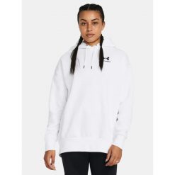 Bluza fitness damska UNDER ARMOUR Icon Fleece Oversized Hoodie z kapturem. Czarne bluzy damskie Under Armour, m, bez wzorów, casualowe, bez ramiączek, z kapturem. Za 189.99 zł.