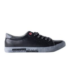 Czarno-szare męskie trampki Cross Jeans czarne. Czarne trampki męskie bez wzorów, z jeansu, eleganckie, bez zapięcia. Za 134.95 zł.