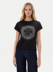 Guess T-Shirt W5YI14 I3Z14 Czarny Regular Fit. Czarne t-shirty damskie Guess, xs, z aplikacjami, z bawełny, bez kołnierzyka, bez ramiączek. Za 139.99 zł.