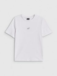 4F T-shirt regular gładki damski - biały XL. Białe koszulki sportowe damskie 4F, xl, bez wzorów, z materiału, bez ramiączek, na fitness i siłownię. Za 49.99 zł.