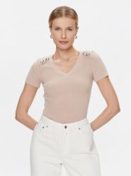 Marciano Guess Sweter Teti 4RGR11 5613Z Beżowy Regular Fit. Brązowe swetry nierozpinane damskie Marciano Guess, xxs, z aplikacjami, z wiskozy, bez kołnierzyka, bez ramiączek. Za 699.99 zł.