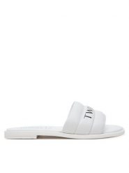 TWINSET Klapki 251GCJ040 Biały. Białe klapki damskie Twinset, bez wzorów, ze skóry, bez obcasa, bez zapięcia. Za 419.99 zł.