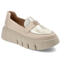 Beżowe Półbuty Armodo Stylowe Wsuwane Obuwie. Brązowe półbuty damskie Armodo, bez wzorów, z materiału, eleganckie, bez obcasa, bez zapięcia. Za 319.00 zł.