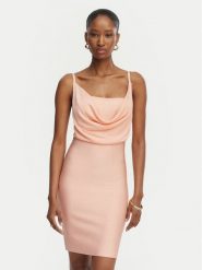 Guess Sukienka koktajlowa W6GK83 Z0686 Koralowy Slim Fit. Pomarańczowe sukienki damskie Guess, xxl, z aplikacjami, z wiskozy, wizytowe, bez kołnierzyka, bez ramiączek. Za 614.99 zł.