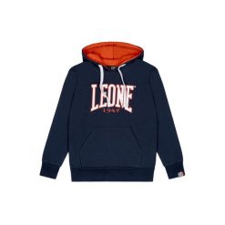 Bluza wygodny z bawełna z kaptur na czas wolny. Niebieskie bluzy damskie LEONE 1947 APPAREL, bez wzorów, z bawełny, sportowe, bez ramiączek, bez kaptura. W wyprzedaży za 82.10 zł.