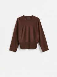 Sweter z lyocellem - brązowy. Brązowe swetry nierozpinane damskie Reserved, l, bez wzorów, z dzianiny, bez kołnierzyka, bez ramiączek. Za 129.99 zł.