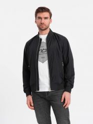Kurtka męska bomberka szwedka - czarna V7. Czarne kurtki męskie Ombre Clothing, m, bez wzorów, z materiału, klasyczne, bez kaptura. W wyprzedaży za 69.99 zł.