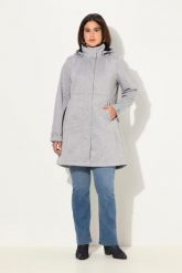 Damskie Kurtka softshell HYPRAR wodoodporna dwukierunkowy zamek odpinany kaptur. Szare kurtki sportowe damskie Ulla Popken, plus size, bez wzorów, z materiału, bez ramiączek, z kapturem, trekkingowe. Za 639.99 zł.
