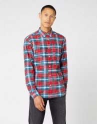 WRANGLER LS 1PKT BUTTON DOWN MĘSKA KOSZULA FORMULA RED W5A3BMXWO 112130027. Czerwone koszule męskie Wrangler, m, bez wzorów, bez kołnierzyka, bez ramiączek. Za 129.99 zł.