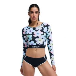 Rashguard damski ROXY ACTIVE. Czarne stroje kąpielowe damskie Roxy, m, bez wzorów, z elastanu. Za 299.99 zł.