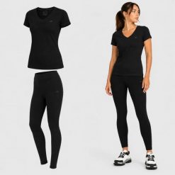 ZESTAW DAMSKI 4F T-SHIRT + LEGGINSY KOMPLET SPORTOWY NA CO DZIEŃ XS SS26. Legginsy damskie 4F, uniwersalny, bez wzorów, z bawełny, na fitness i siłownię. Za 119.98 zł.
