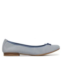 Baleriny Tamaris. Niebieskie balerinki damskie Tamaris, bez wzorów, bez obcasa, bez zapięcia. Za 269.99 zł.