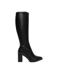 DeeZee Kozaki HX22069-21A Czarny. Czarne kozaki damskie DeeZee, bez wzorów, z materiału, bez obcasa, na słupku, bez zapięcia. Za 229.99 zł.