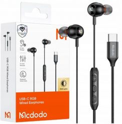 Słuchawki Mcdodo MCDODO SŁUCHAWKI PRZEWODOWE DO TELEFONU Z MIKROFONEM DOKANAŁOWE USB-C RGB. Słuchawki dokanałowe Mcdodo. Za 49.99 zł.