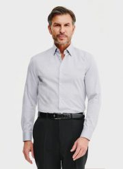 PAKO LORENTE – Gładka koszula męska w kolorze szarym. Szare koszule męskie Pako Lorente, m, bez wzorów, z bawełny, bez kołnierzyka, bez ramiączek. Za 199.99 zł.