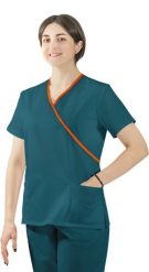 Visent Bluza medyczna kosmetyczna damska lekarska morski / pomarańczowa lamówka 40. Brązowe bluzy damskie Visent, bez wzorów, bez ramiączek, bez kaptura. Za 64.99 zł.
