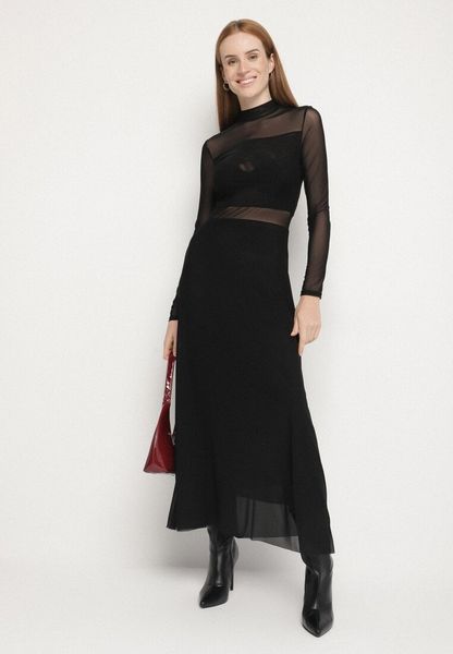 Czarna Siateczkowa Sukienka Rozkloszowana Longsleeve z Domieszką Wiskozy Eprela. Czarne sukienki damskie Born2be, na randkę, l, bez wzorów, z wiskozy, klasyczne, bez kołnierzyka, bez ramiączek, maxi, rozkloszowane. Za 159.99 zł.