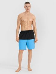 4F Spodenki plażowe męskie - niebieskie XXL. Niebieskie szorty męskie 4F, bez wzorów, z materiału, wakacyjne. W wyprzedaży za 59.99 zł.