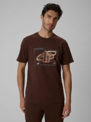 4F T-shirt regular z nadrukiem męski - brązowy XL. Brązowe t-shirty męskie 4F, m, bez wzorów, z materiału, bez kołnierzyka, bez ramiączek. Za 79.99 zł.