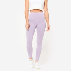 Legginsy fitness damskie Domyos. Fioletowe legginsy damskie NYAMBA, bez wzorów, z bawełny. W wyprzedaży za 69.99 zł.