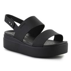Sandały Crocs Brooklyn Low Wedge 206453-060 czarne. Czarne sandały damskie bez wzorów, z materiału, bez obcasa, na platformie, bez zapięcia. Za 367.32 zł.